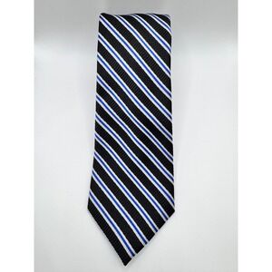 Jos. A. Bank Traveler Tie Black Blue White Striped‎ Silk Necktie Classic